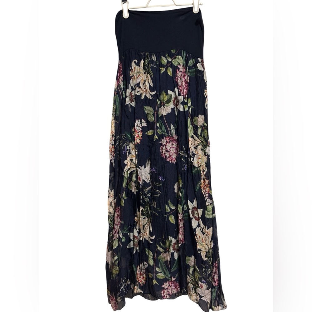 Gusy Italy Floral Navy Maxi Skirt